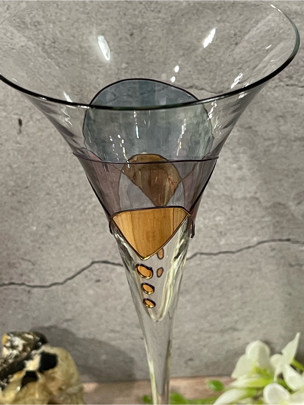 Set Of 3 Luminescence Flute Cocktail Handcrafted Romania Hand Blown Glasses - Picture 5 of 13